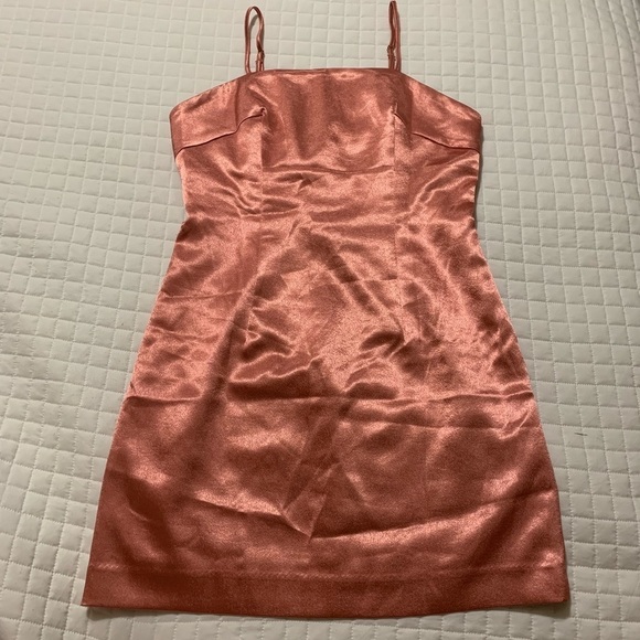 Rose Gold Metallic Fitted Mini Dress - Picture 2 of 5